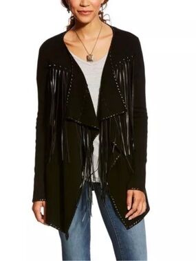 Ariat Trenton Faux Leather Fringe Open Cardigan Sweater